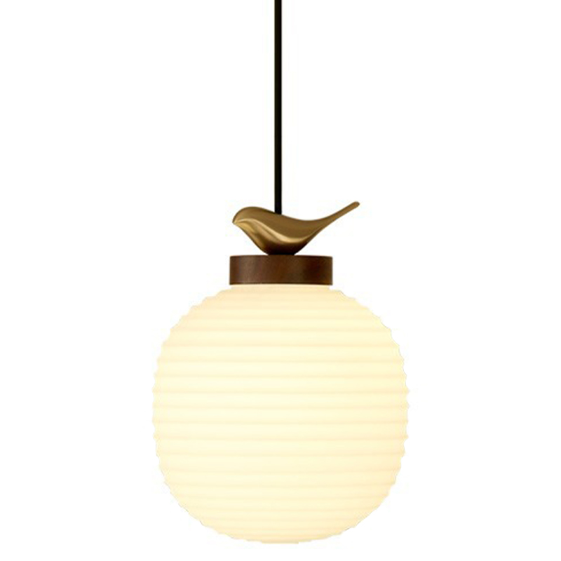 Светильник с птичкой Bird On a Lantern Hanging Lamp Коричневый Белое матовое стекло Латунь Светильник с птичкой Bird On a Lantern Hanging Lamp Коричневый Белое матовое стекло Латунь в Грозном | Loft Concept