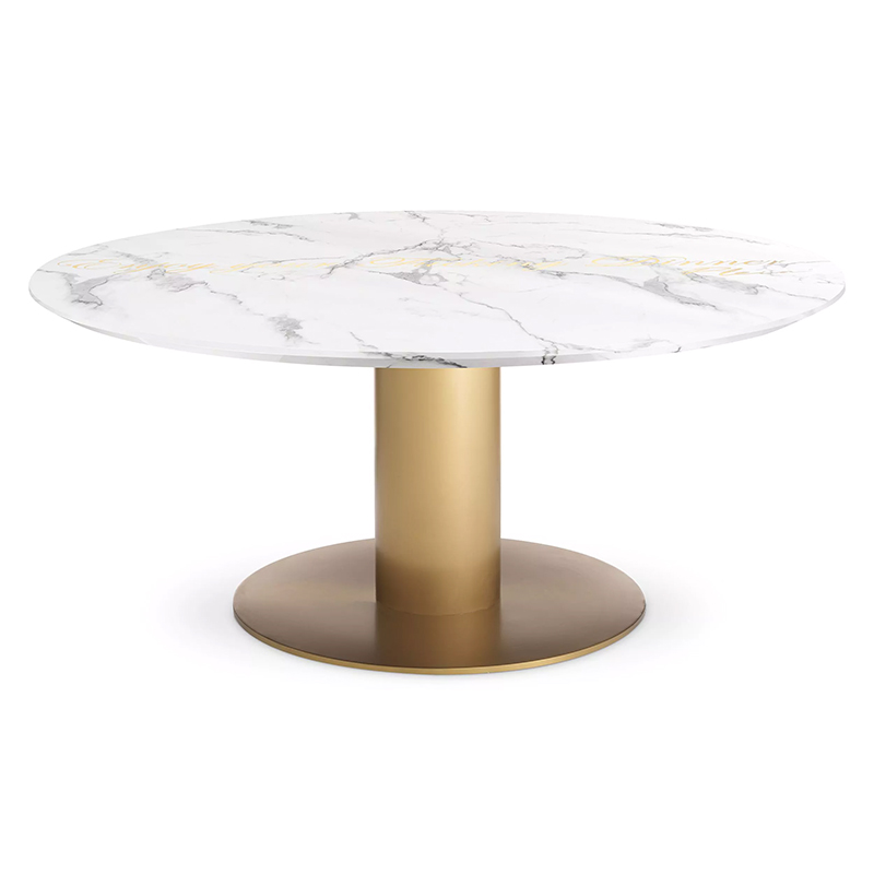 Круглый обеденный стол с белой мраморной столешницей Philipp Plein Dining Table Enjoy Золотой Белый Мрамор Bianco Круглый обеденный стол с белой мраморной столешницей Philipp Plein Dining Table Enjoy Золотой Белый Мрамор Bianco в Грозном | Loft Concept