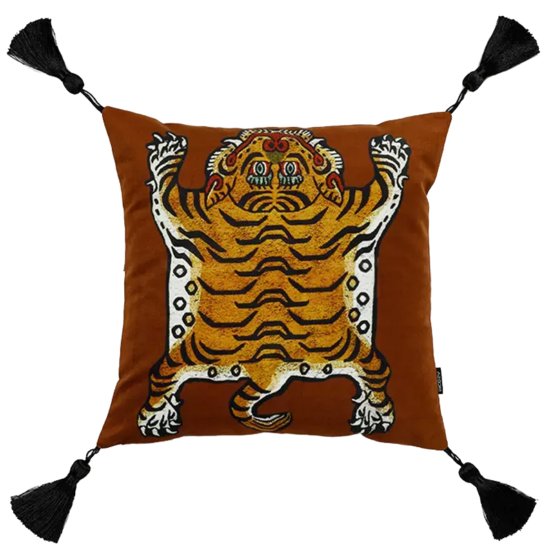 Коричневая Подушка Тибетский Тигр TIBETAN TIGER Коричневый Золотой Бежевый Коричневая Подушка Тибетский Тигр TIBETAN TIGER Коричневый Золотой Бежевый в Грозном | Loft Concept