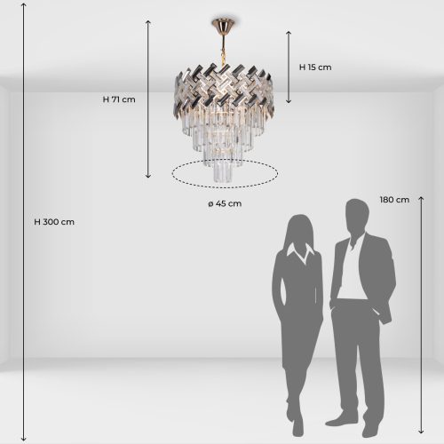 Люстра многоярусная с переплетенными металлическими элементами черного и золотого цвета и прозрачными хрустальными подвесками Empire Chandelier Crystal в Грозном