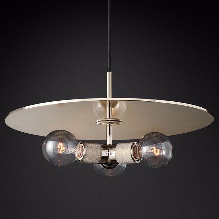 Люстра RH Utilitaire Disk Triple Pendant Silver Никель Прозрачное Стекло Люстра RH Utilitaire Disk Triple Pendant Silver Никель Прозрачное Стекло в Грозном | Loft Concept