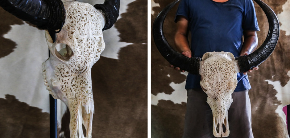 Череп буйвола с резьбой Buffalo Skull Tribal Carving Череп буйвола с резьбой Buffalo Skull Tribal Carving - Loft-Concept в Грозном