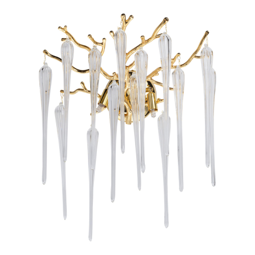 Бра золотого цвета с разветвленными ветвями и длинными прозрачными подвесками в форме стеклянных сосулек Droplet Chandelier Золотой Прозрачный в Грозном | Loft Concept 