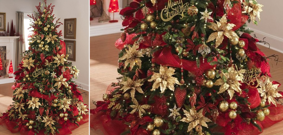 Дизайнерская Елка с Красным и Золотым новогодним декором Christmas Tree Golden Flowers Дизайнерская Елка с Красным и Золотым новогодним декором Christmas Tree Golden Flowers - Loft-Concept в Грозном