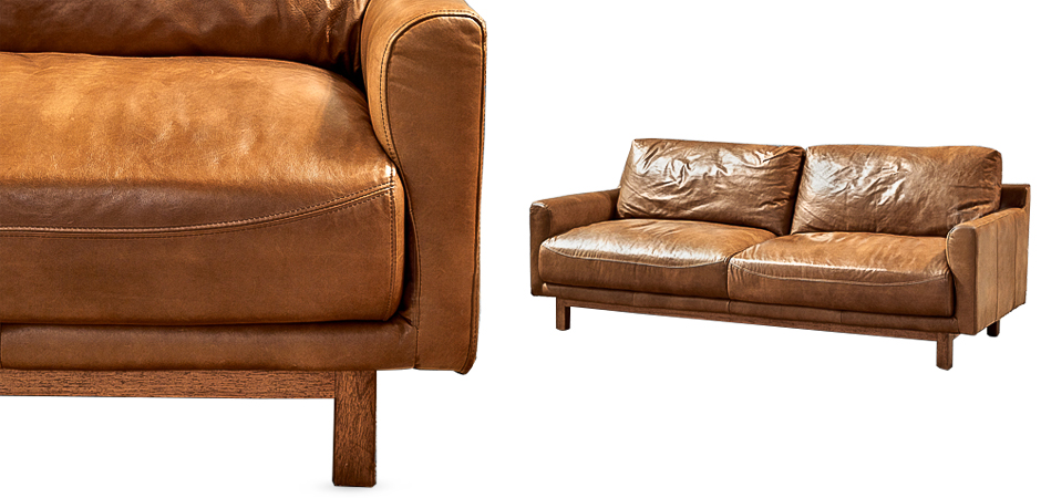 Диван Caramel Leather & Wood Triple Sofa Диван Caramel Leather & Wood Triple Sofa - Loft-Concept в Грозном