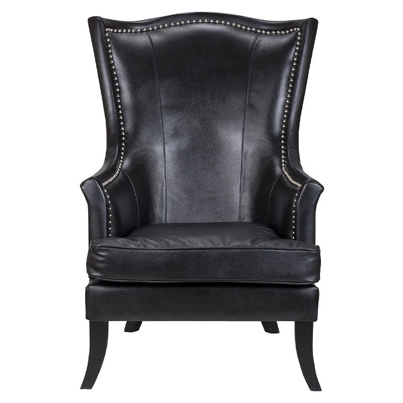 Кресло из натуральной кожи на 4-х деревянных ножках из массива бука Daniel Leather Armchair black Черный Кресло из натуральной кожи на 4-х деревянных ножках из массива бука Daniel Leather Armchair black Черный в Грозном | Loft Concept
