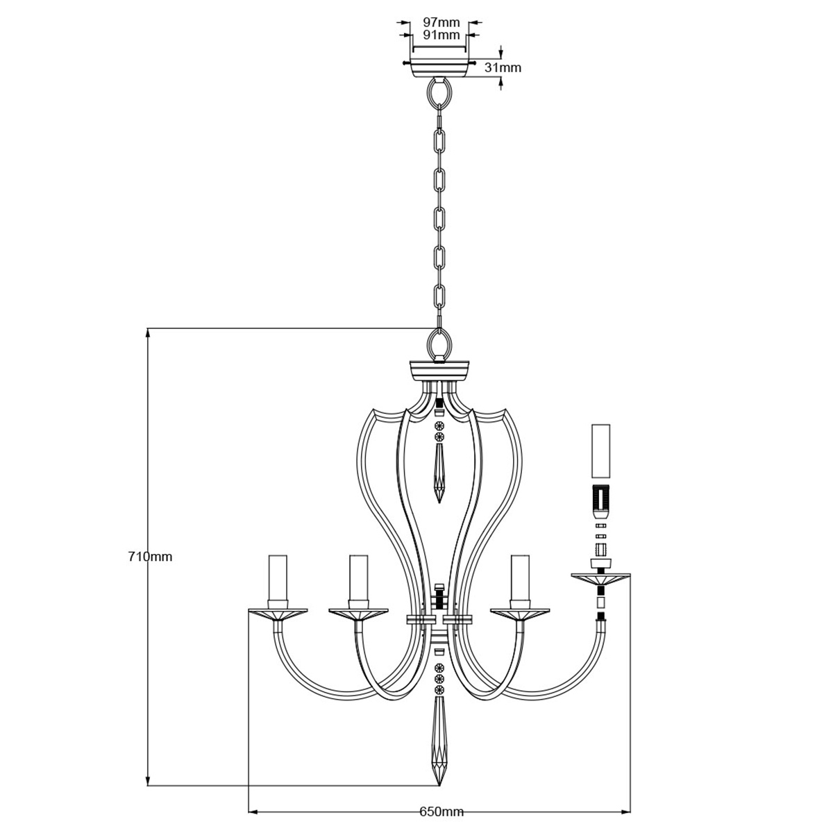 Люстра цвета никель с 6-ю лампами и стеклянными подвесками Elstead Lighting в Грозном