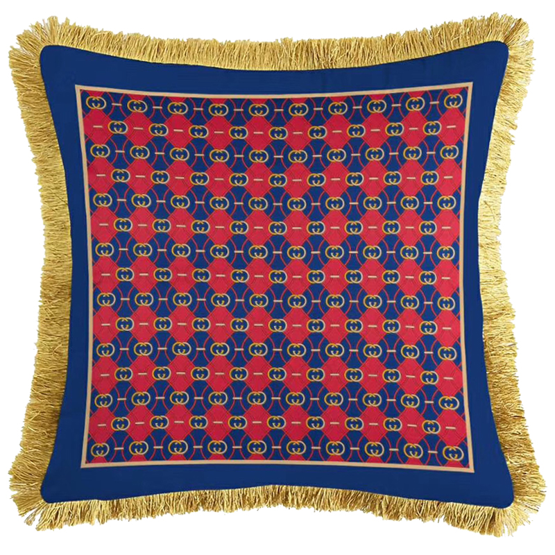 Декоративная подушка Cтиль Gucci Pattern Red Blue Синий Красный Золотой Декоративная подушка Cтиль Gucci Pattern Red Blue Синий Красный Золотой в Грозном | Loft Concept