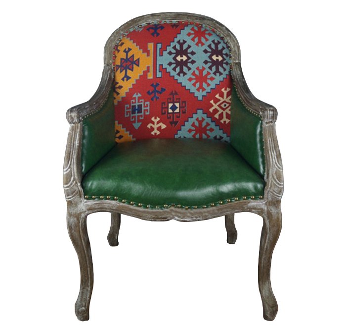 Кресло Bergere Kelim Pattern & Green Leather Кресло Bergere Kelim Pattern & Green Leather в Грозном | Loft Concept
