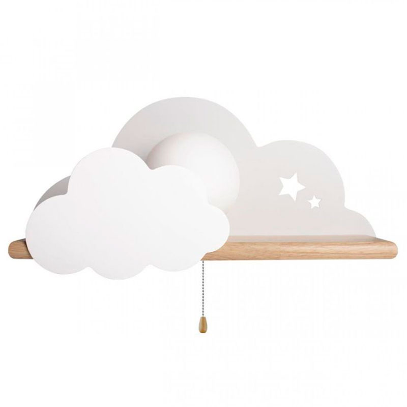 Бра с деревянной полкой белое Облако Wall Lamp White Cloud Белый Древесина Бра с деревянной полкой белое Облако Wall Lamp White Cloud Белый Древесина в Грозном | Loft Concept