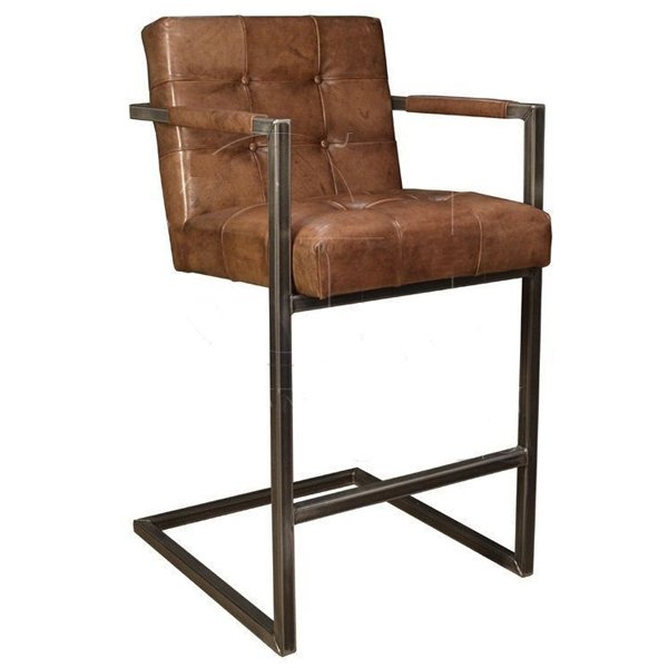 Кожаный стул Bar Stool Leather Iron Tufted Коричневый винтаж Винтажный черный Кожаный стул Bar Stool Leather Iron Tufted Коричневый винтаж Винтажный черный в Грозном | Loft Concept