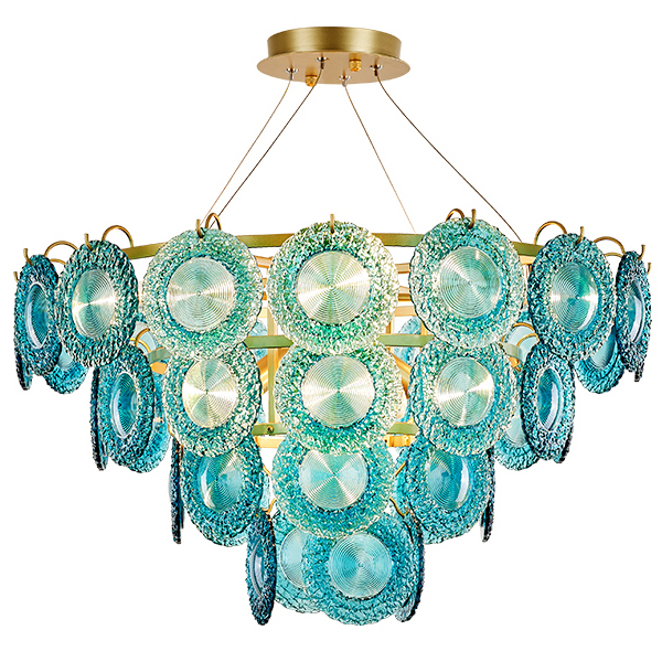 Люстра Blue Glass disk Chandelier Золотой Голубой Люстра Blue Glass disk Chandelier Золотой Голубой в Грозном | Loft Concept