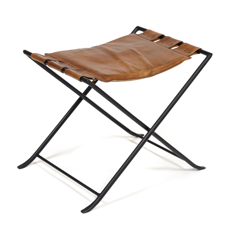 Табурет из кожи буйвола Industrial leather folding stool Коричневый Черный Табурет из кожи буйвола Industrial leather folding stool Коричневый Черный в Грозном | Loft Concept