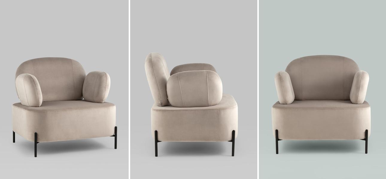 Кресло Color Block бежево-серый велюр - фото