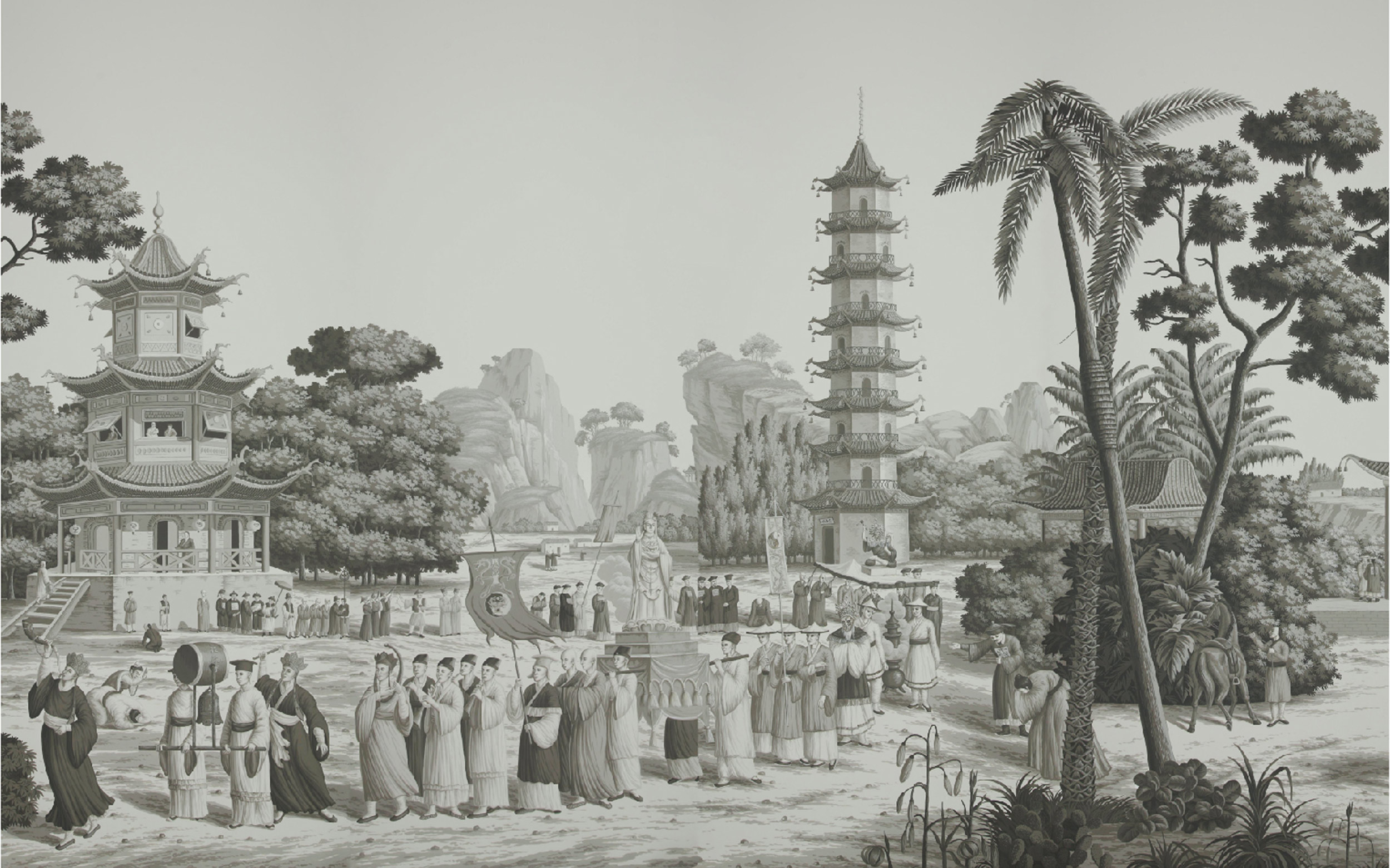 Обои ручная роспись Procession Chinoise Eau Forte on scenic paper Обои ручная роспись Procession Chinoise Eau Forte on scenic paper - постер Loft-Concept в Грозном