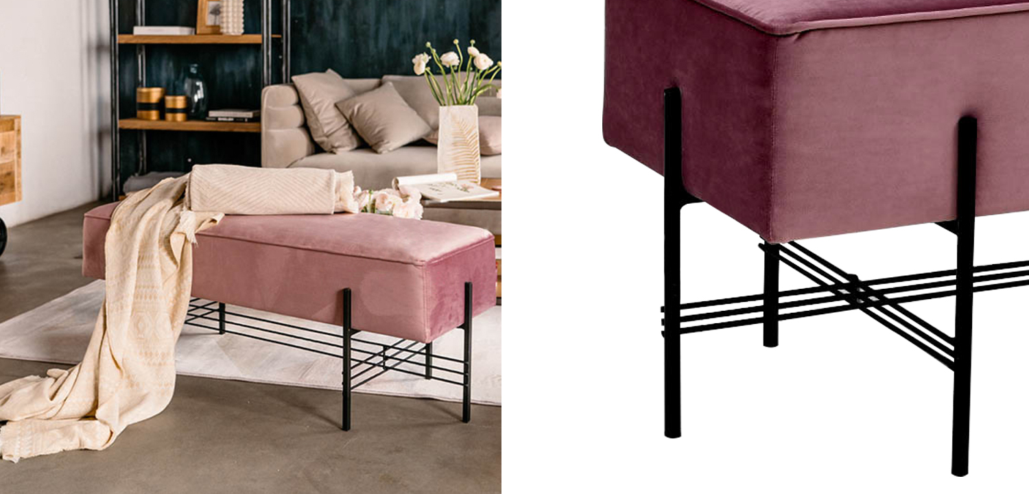 Банкетка розовая велюровая Sanjay Velour Banquet Pink - фото