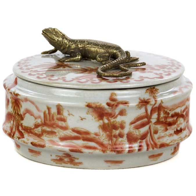 Шкатулка Box Bronze Lizard Chinoiserie Белый Бронза Коралловый Шкатулка Box Bronze Lizard Chinoiserie Белый Бронза Коралловый в Грозном | Loft Concept