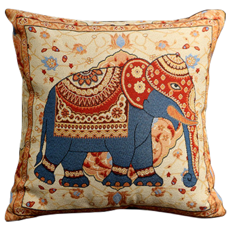 Декоративная подушка Indian Elephant Yellow Blue Мульти Желтый Синий Декоративная подушка Indian Elephant Yellow Blue Мульти Желтый Синий в Грозном | Loft Concept