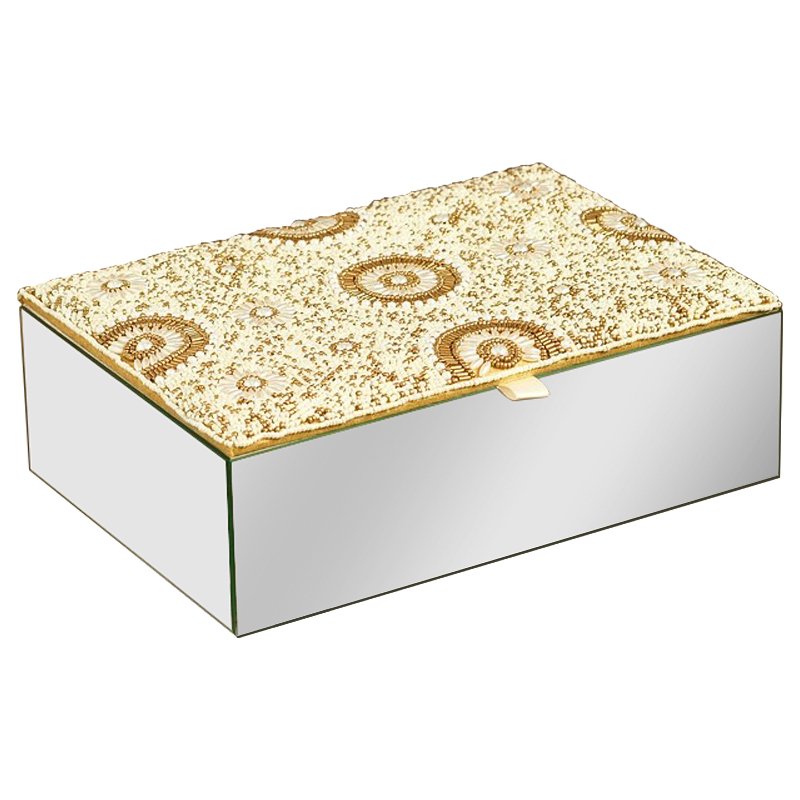 Шкатулка с вышивкой из бисера Araceli Beads Embroidery Mirror Box Бежевый Золотой Зеркало Шкатулка с вышивкой из бисера Araceli Beads Embroidery Mirror Box Бежевый Золотой Зеркало в Грозном | Loft Concept