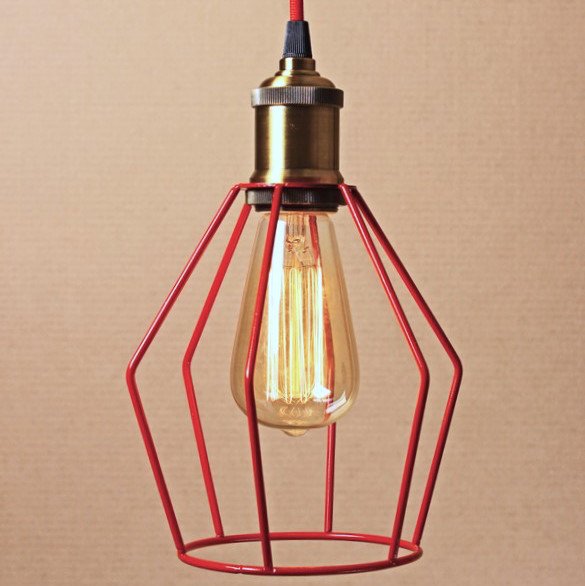 Подвесной светильник Wire Cage Pendant Trew Red Красный Подвесной светильник Wire Cage Pendant Trew Red Красный в Грозном | Loft Concept