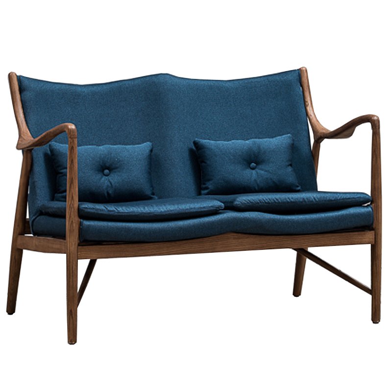 Диван Makeshift Loveseat Sofa blue linen Синий Дерево Табак Диван Makeshift Loveseat Sofa blue linen Синий Дерево Табак в Грозном | Loft Concept