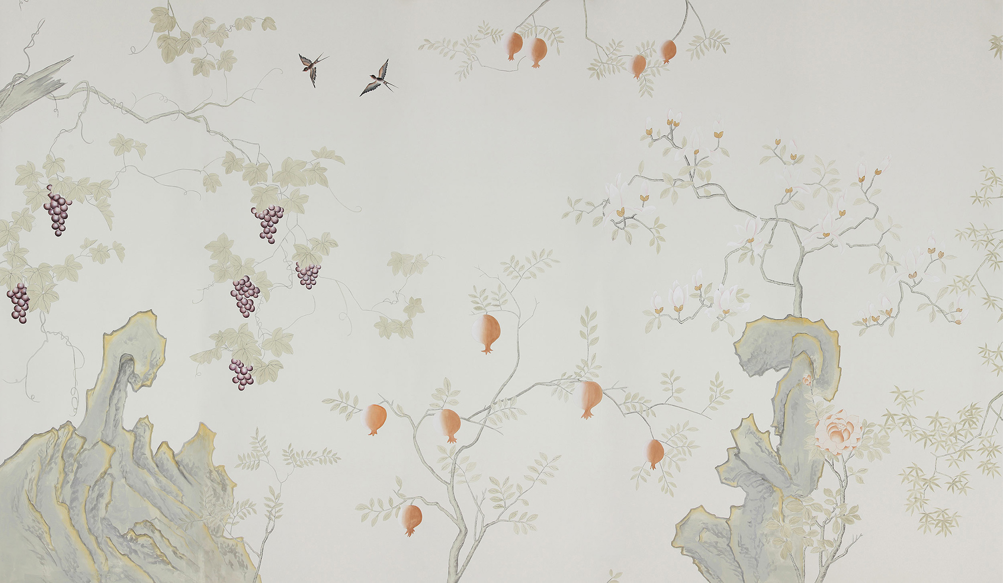 Обои ручная роспись Summer Night Blossom Colourway SC-122 on Bleached white dyed silk Обои ручная роспись Summer Night Blossom Colourway SC-122 on Bleached white dyed silk - постер Loft-Concept в Грозном