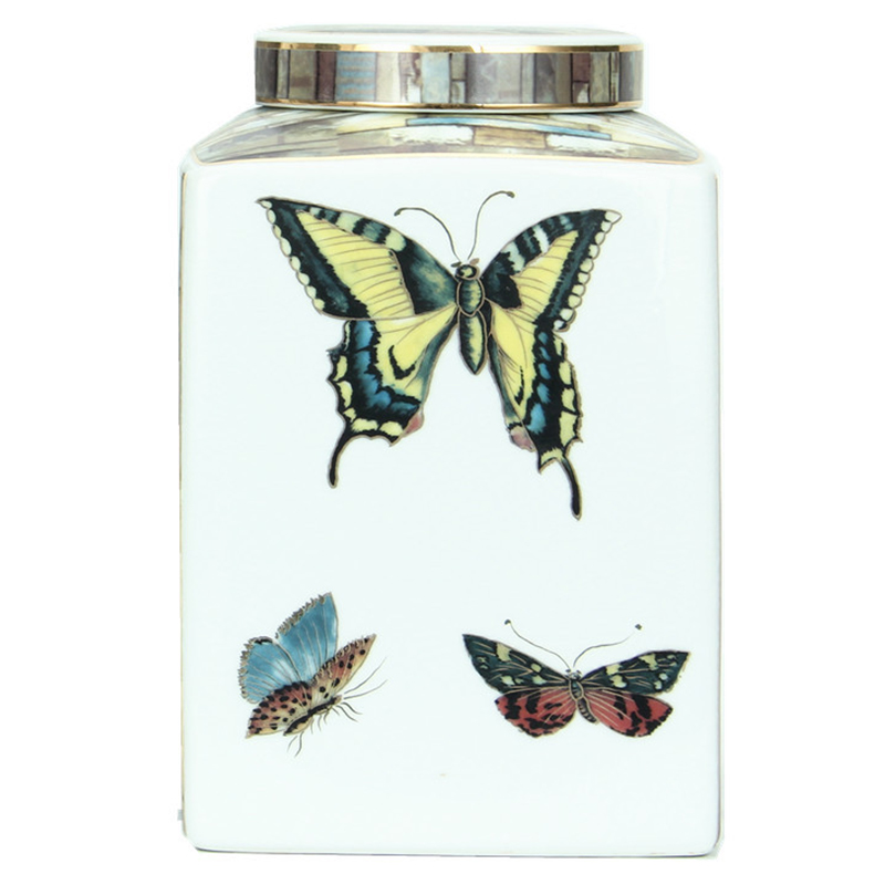 Ваза с крышкой Ceramic Flowers and Butterflies Small Vase Мульти Белый Ваза с крышкой Ceramic Flowers and Butterflies Small Vase Мульти Белый в Грозном | Loft Concept
