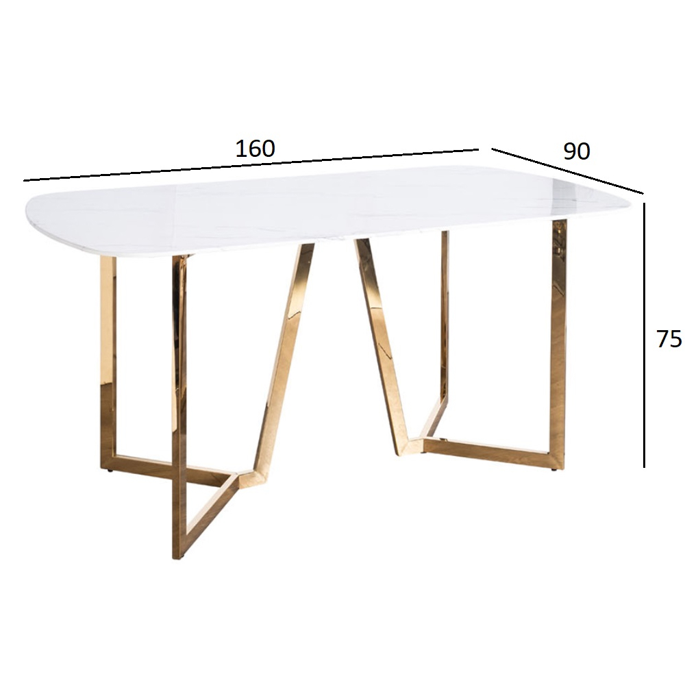 Стол обеденный белый с золотыми глянцевыми ножками Laconic White Table Стол обеденный белый с золотыми глянцевыми ножками Laconic White Table в Грозном