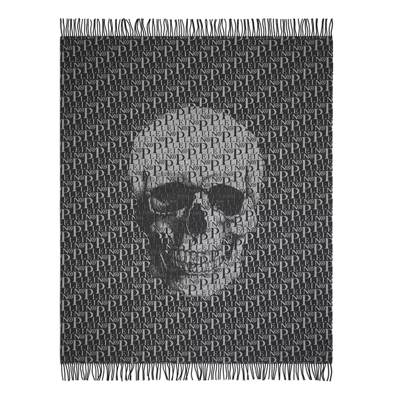 Плед Philipp Plein Plaid Cashmere Plein Черный Серый Плед Philipp Plein Plaid Cashmere Plein Черный Серый в Грозном | Loft Concept