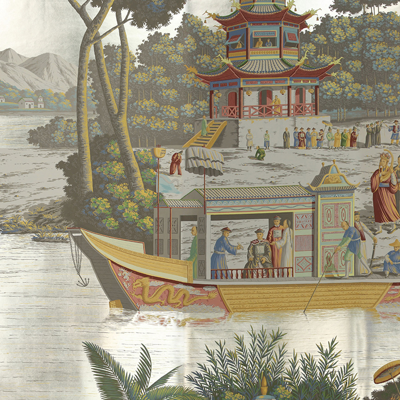 Обои ручная роспись Procession Chinoise Special Colourway on White Metal gilded paper Обои ручная роспись Procession Chinoise Special Colourway on White Metal gilded paper в Грозном | Loft Concept
