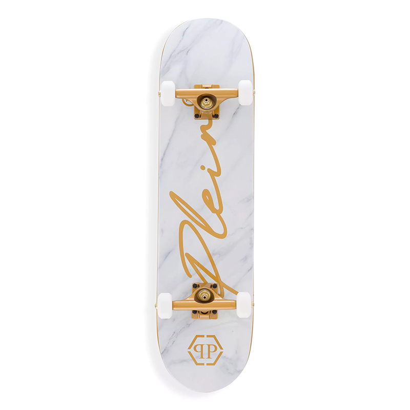 Арт-объект скейтборд Philipp Plein Skateboard Shock Белый Золотой Серый Арт-объект скейтборд Philipp Plein Skateboard Shock Белый Золотой Серый в Грозном | Loft Concept
