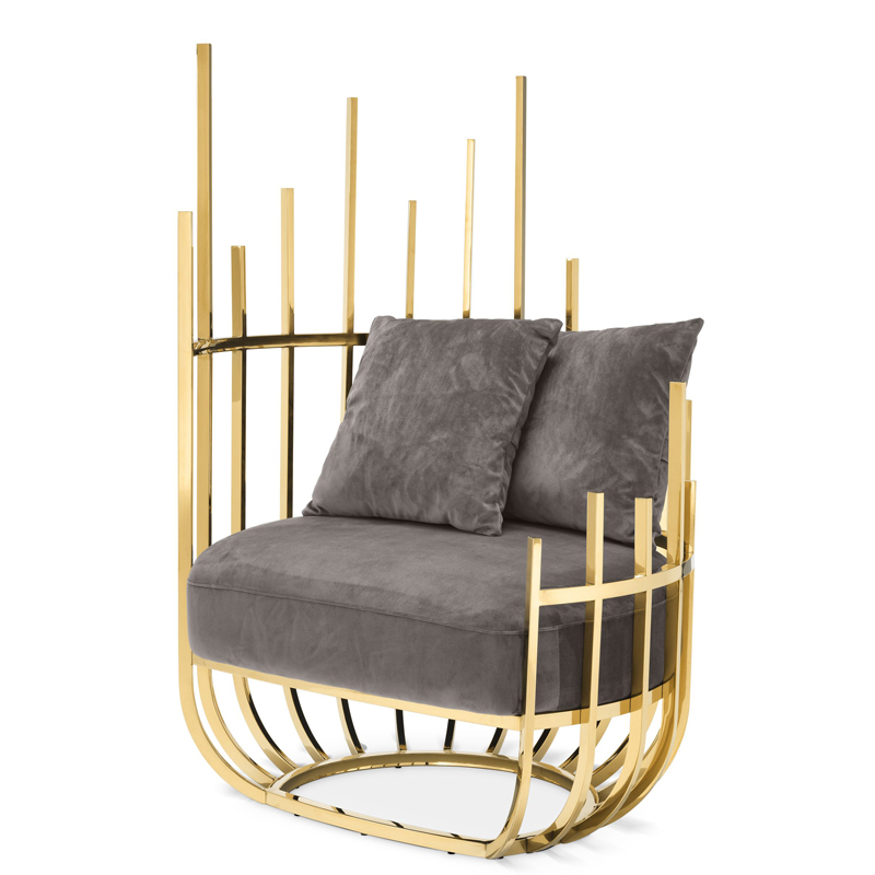 Кресло Eichholtz Chair Santorini Left Серый Глянцевое золото Кресло Eichholtz Chair Santorini Left Серый Глянцевое золото в Грозном | Loft Concept