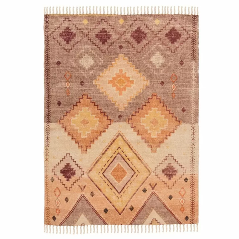 Ковер из хлопка с бахромой и этническим орнаментом Ethnic mix Мульти в Грозном | Loft Concept 