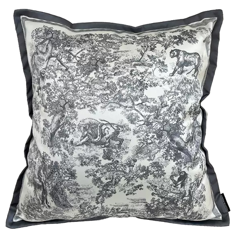 Декоративная подушка стиль Dior Toile de Jouy Fauna Pillow Серый Черный Декоративная подушка стиль Dior Toile de Jouy Fauna Pillow Серый Черный в Грозном | Loft Concept