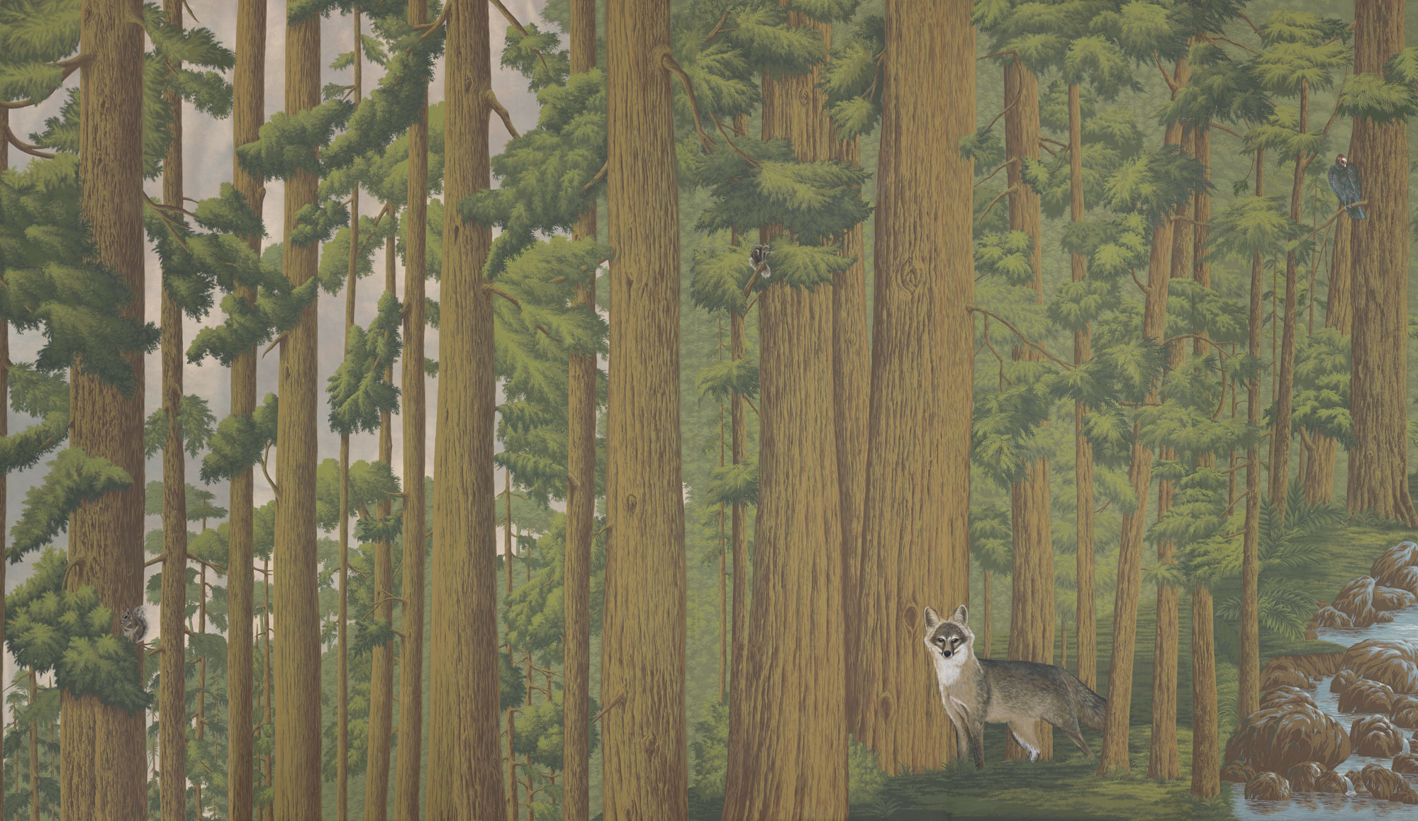 Обои ручная роспись Redwoods Roberts on Brushed Gold gilded paper Обои ручная роспись Redwoods Roberts on Brushed Gold gilded paper - постер Loft-Concept в Грозном