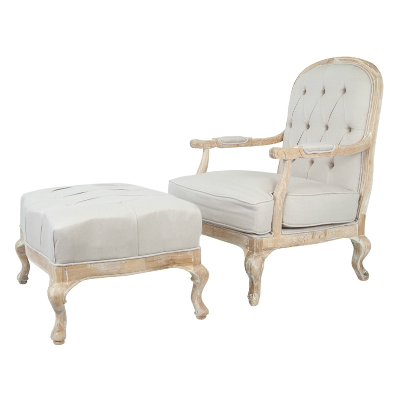 Кресло с пуфом с мягкой обивкой из льна Edward Armchair beige Бежевый Коричневый Кресло с пуфом с мягкой обивкой из льна Edward Armchair beige Бежевый Коричневый в Грозном | Loft Concept