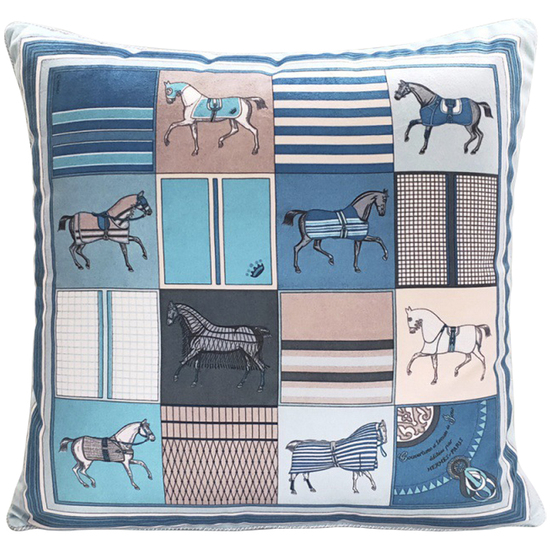 Декоративная подушка Hermes Horses 103 Голубой Бежевый Синий Декоративная подушка Hermes Horses 103 Голубой Бежевый Синий в Грозном | Loft Concept
