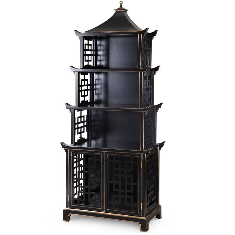 Стеллаж Черная Пагода Bungalow 5 Pagoda Black Wood Винтажный черный Стеллаж Черная Пагода Bungalow 5 Pagoda Black Wood Винтажный черный в Грозном | Loft Concept