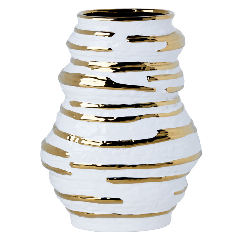 Ваза белая с рельефной поверхностью и золотыми полосами Vase Beehive Белый Золотой Ваза белая с рельефной поверхностью и золотыми полосами Vase Beehive Белый Золотой в Грозном | Loft Concept