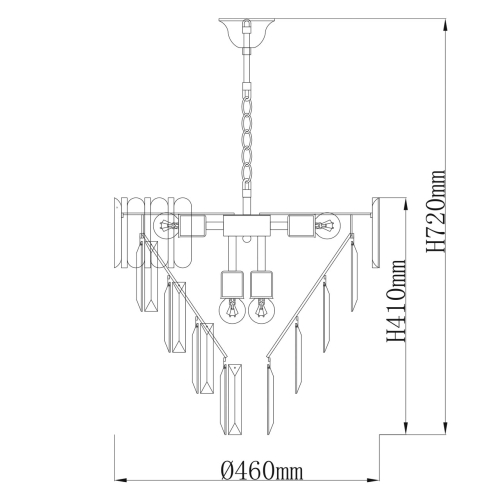 Люстра из черного металла с многоярусными подвесками из прозрачного хрусталя на золотой цепи Empire Black Chandelier Crystal в Грозном