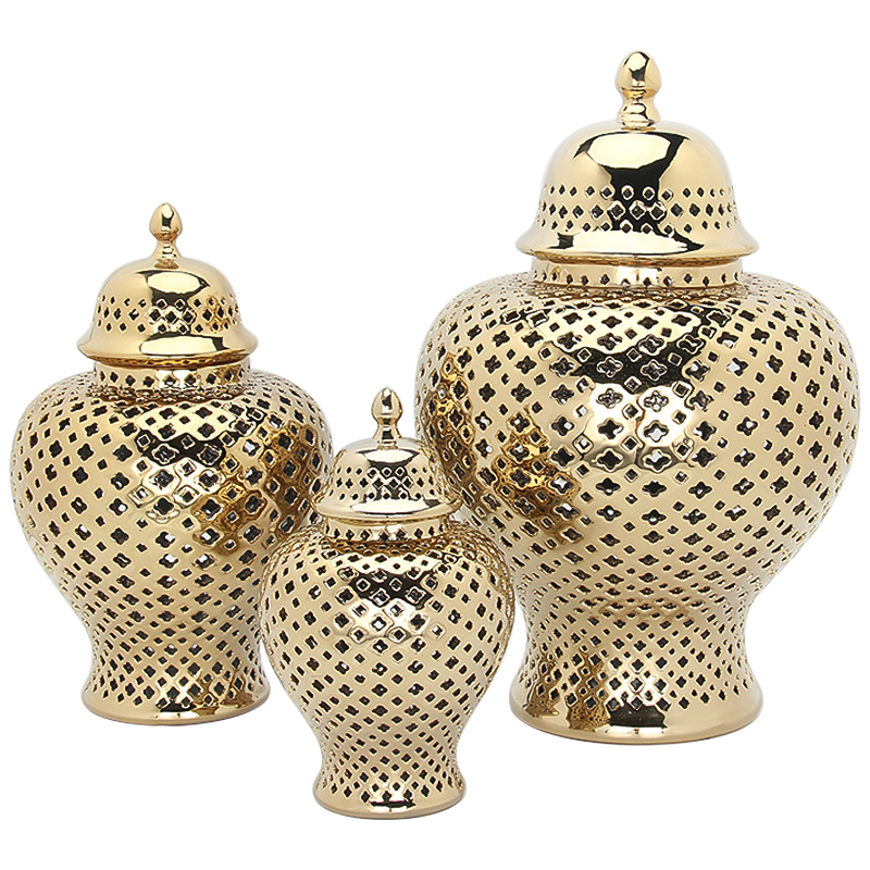 Ваза с крышкой Gold Ceramic Carving Vase Глянцевое золото Ваза с крышкой Gold Ceramic Carving Vase Глянцевое золото в Грозном | Loft Concept