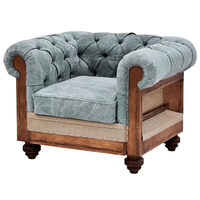 Кресло Deconstructed Chesterfield Armchair Gray Blue Серо-голубой Коричневый Бежево-серый Кресло Deconstructed Chesterfield Armchair Gray Blue Серо-голубой Коричневый Бежево-серый в Грозном | Loft Concept