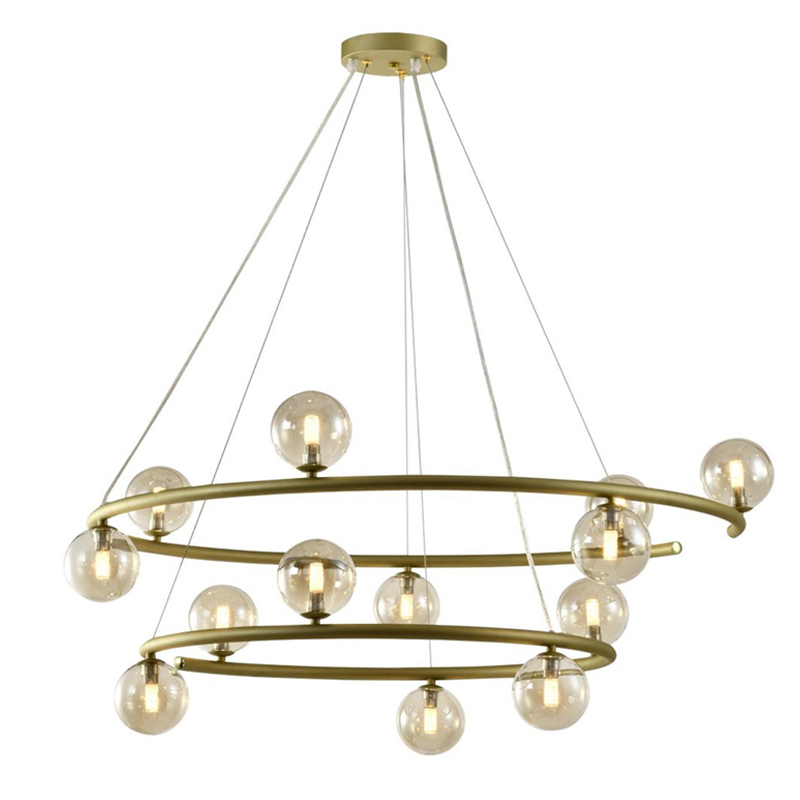 Большая люстра с двумя ярусами Bubble Glass Gold Золотой Янтарный Большая люстра с двумя ярусами Bubble Glass Gold Золотой Янтарный в Грозном | Loft Concept