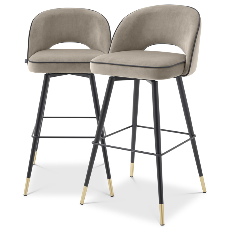 Комплект барных стульев Eichholtz Bar Stool Cliff set of 2 greige Черный Латунь Бежево-серый в Грозном | Loft Concept 