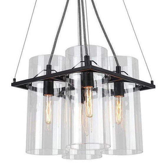 Люстра Glass Cylinder Chandelier Прозрачный Черный в Грозном | Loft Concept 