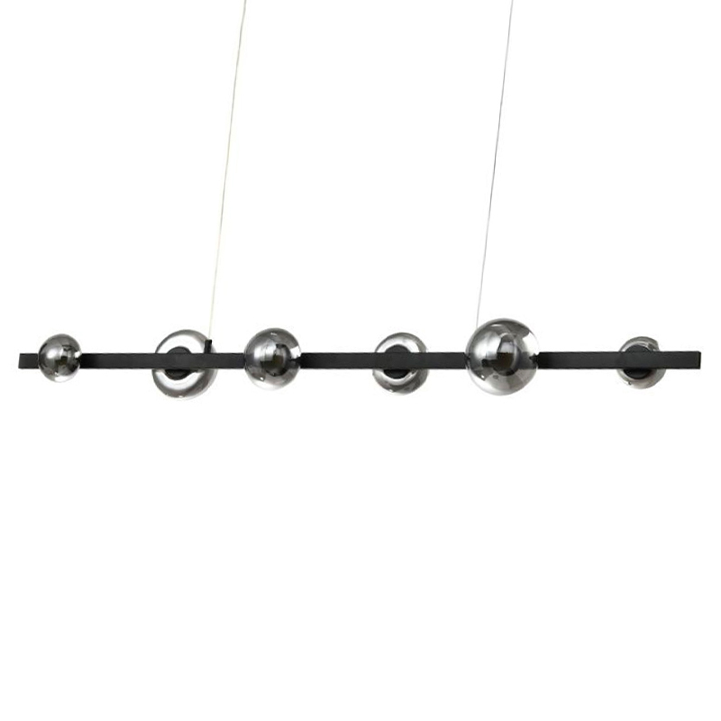 Люстра светодиодная линейная с 6-ю круглыми серыми плафонами Iona Chandelier Black Черный Серый Люстра светодиодная линейная с 6-ю круглыми серыми плафонами Iona Chandelier Black Черный Серый в Грозном | Loft Concept