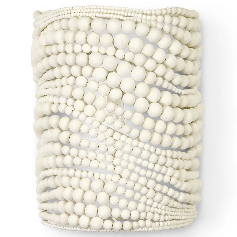 Настенный бра декорированный деревянными белыми круглыми бусинами White Wooden Beads Wall Lamp Белый Настенный бра декорированный деревянными белыми круглыми бусинами White Wooden Beads Wall Lamp Белый в Грозном | Loft Concept