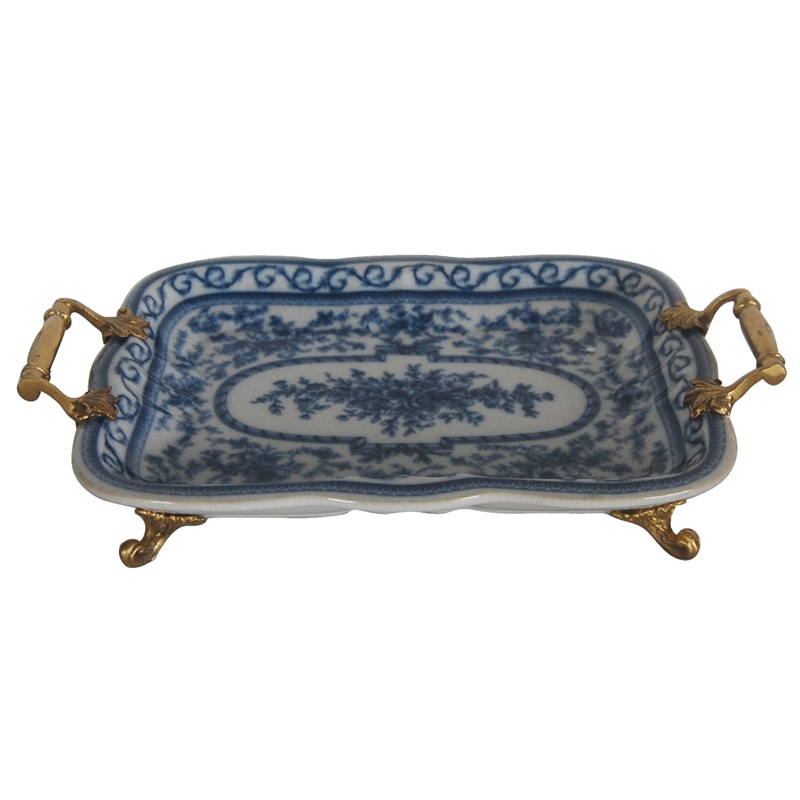 Поднос Blue and Bronze Handles Белый Синий Бронза Поднос Blue and Bronze Handles Белый Синий Бронза в Грозном | Loft Concept