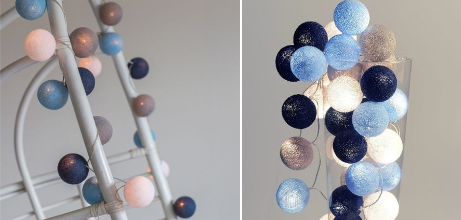 Гирлянда хлопковые фонарики Сotton Ball Sailor Blue - Loft-Concept в Грозном