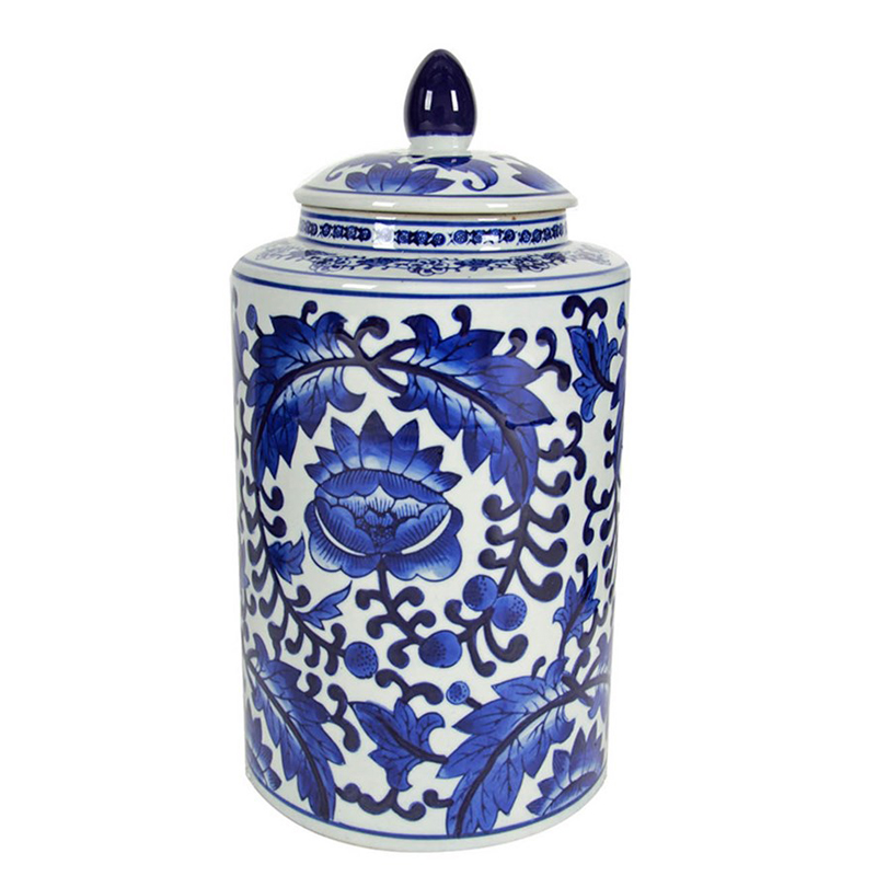 Ваза с крышкой Blue & White Floral Pattern Белый Синий Темно-синий Ваза с крышкой Blue & White Floral Pattern Белый Синий Темно-синий в Грозном | Loft Concept